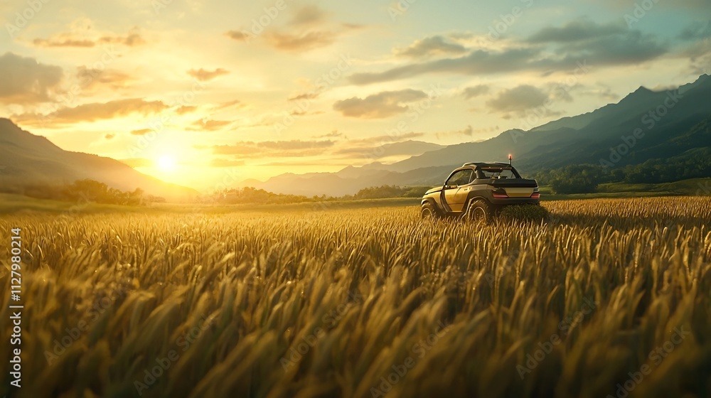 Poster futuristic robotic harvesting system seamlessly integrated into an advanced digital agricultural net
