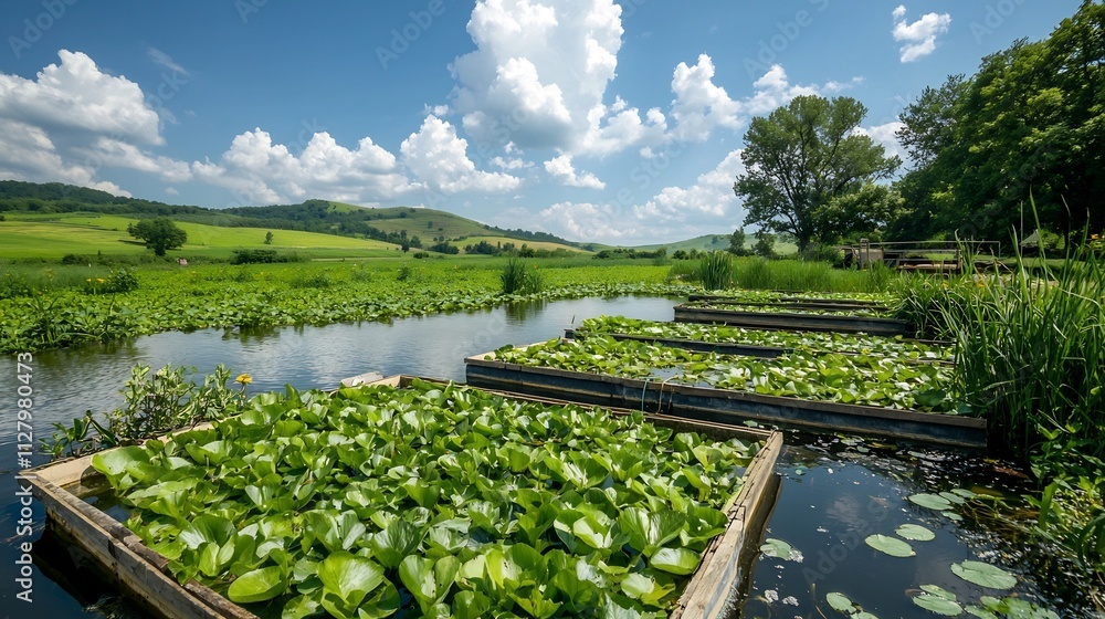 Poster an advanced fish farming system featuring floating sensors connected to a real time agricultural net