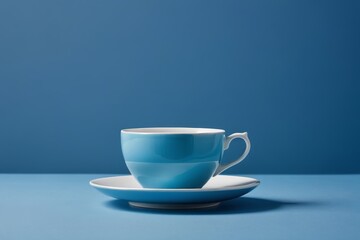 Fototapeta premium there is a cup and saucer on a blue table