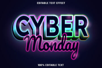 Cyber Monday editable text effect 3d emboss neon style