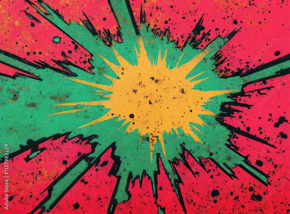 Poster Dynamic Pop Art Explosion Background with Bold Colors and Radial Lines