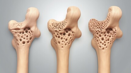 High-Resolution Medical Illustration of Three Femur Bone Stages