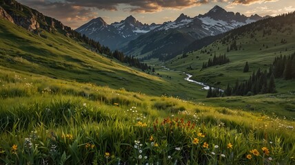 Fototapeta premium Evergreen scenic landscape action in majestic mountains colorado nature photography serene environment wide angle viewpoint
