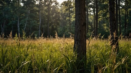 Evergreen serenity a peaceful nature scene in lush green forest morning light tranquil environment natural beauty
