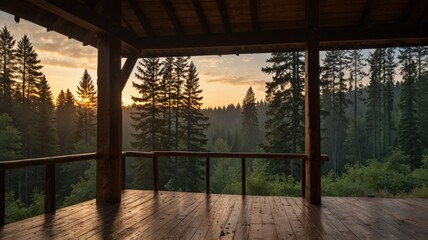Evergreen forest retreat mountain landscape scenic viewpoint nature photography tranquil environment at sunset