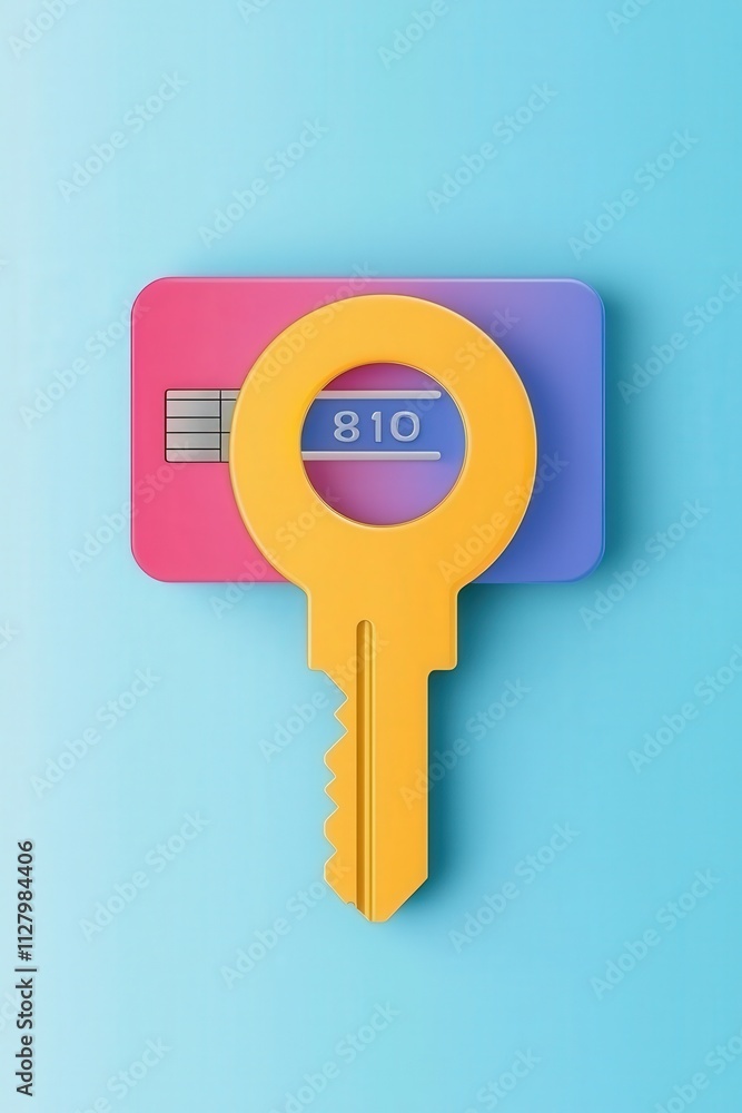 Poster illustration of key unlocking secure credit card interface