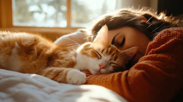Peaceful Afternoon with Cat and Woman in Cozy Indoor Setting