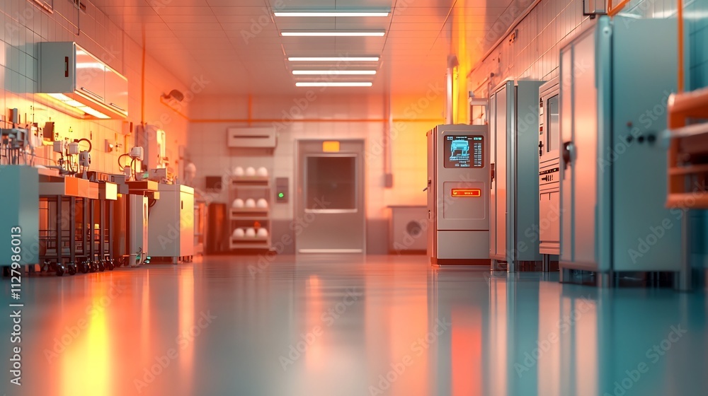Poster futuristic dairy barn with advanced climate control robotic systems and iot enabled devices visualiz