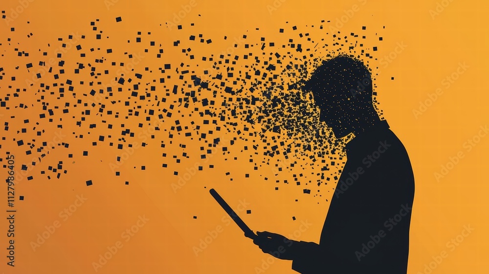 Aufkleber digital transformation concept with man and abstract particles effect