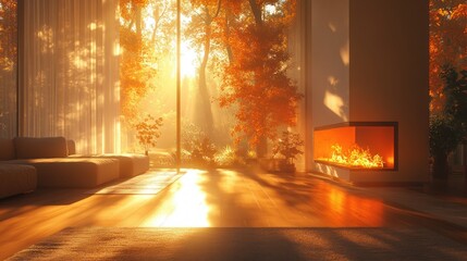 Warm Cozy Home Comfort with Heated Wooden Floors and Candles for Winter Serenity