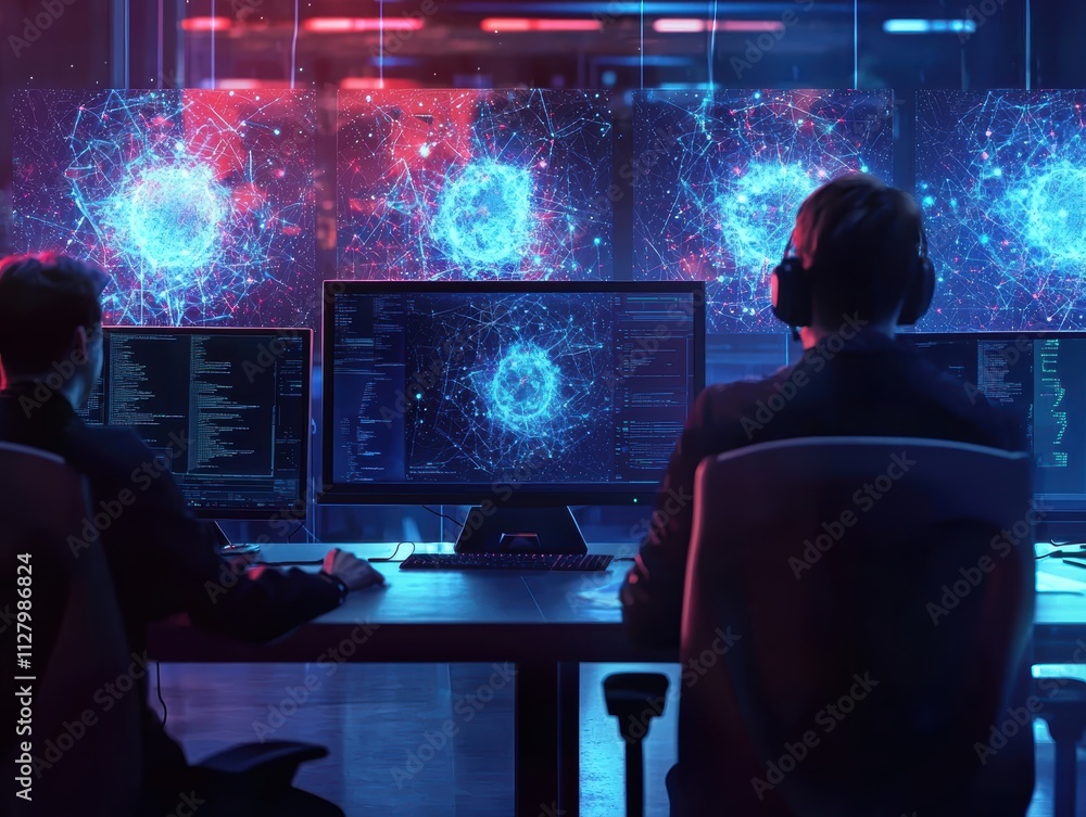 Aufkleber high-tech data analysis in futuristic control room environment