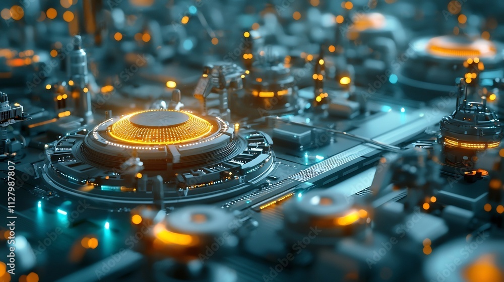 Poster a futuristic data center with glowing network nodes and automated systems showcasing the advanced te