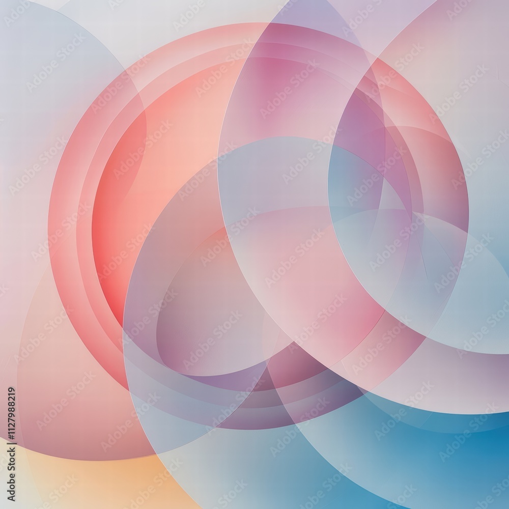 Poster soft abstract circles and waves in pastel color palette background