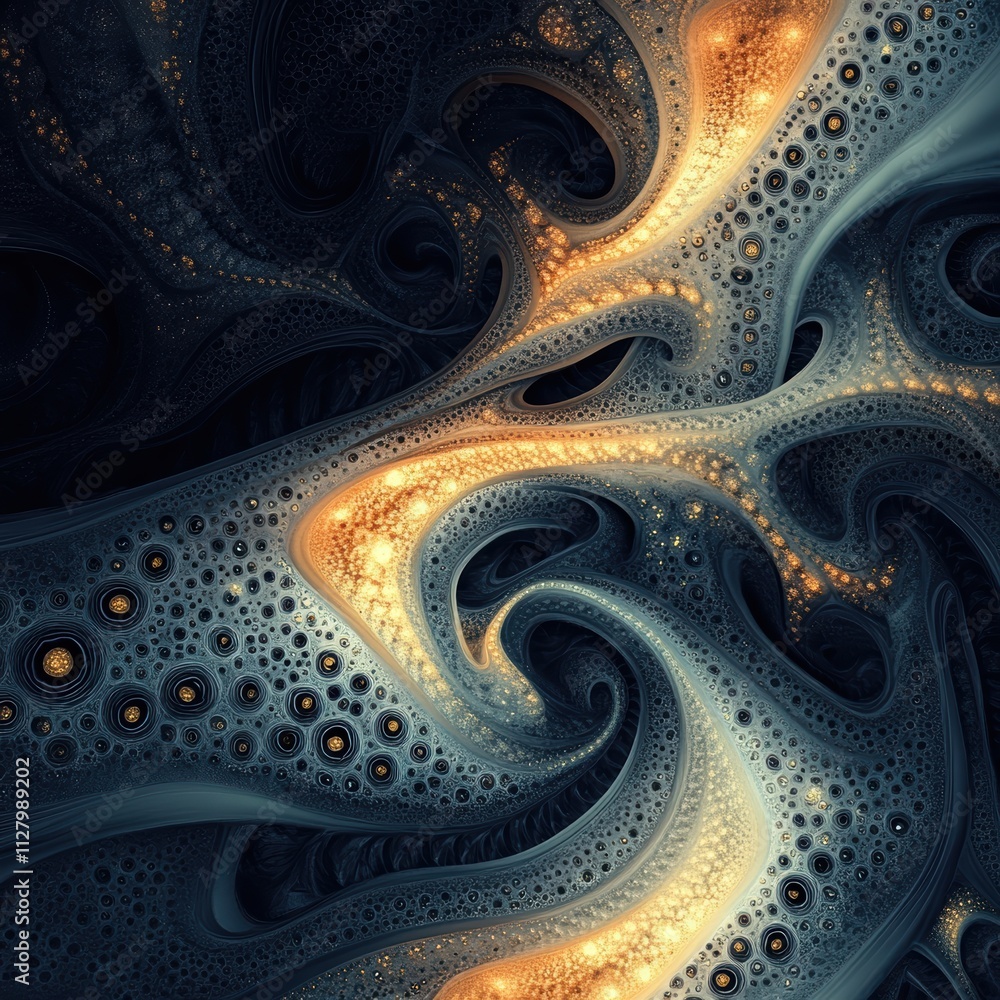 Poster abstract swirls of light and shadow in a textured dark background
