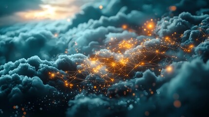 Fototapeta premium Visualization of interconnected weather systems within the atmosphere showcasing the complex and dynamic nature of atmospheric conditions and climate data in an abstract futuristic design