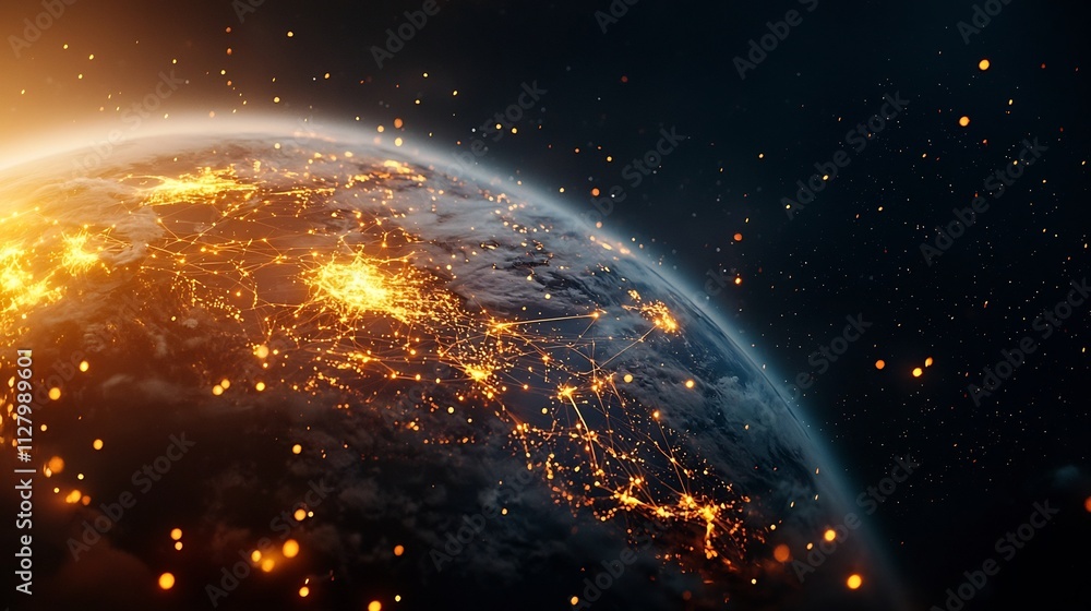Poster breathtaking photograph showcasing earth s atmospheric horizon as seen from space layered with glowi