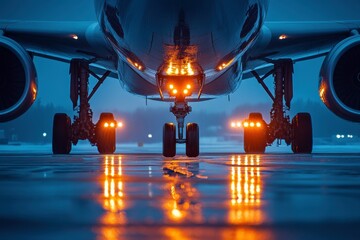 Tractor Positioned Under Plane at Bright Tarmac Setting