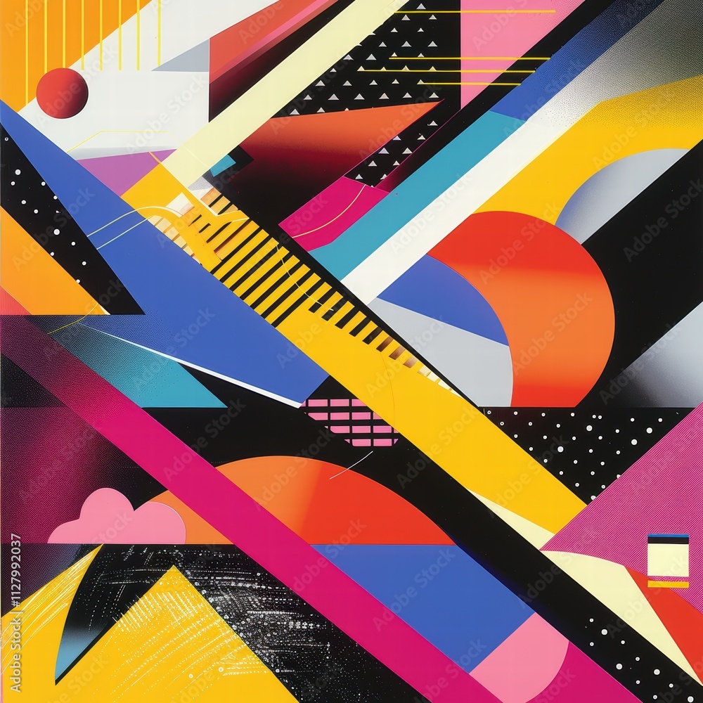 Poster abstract geometric composition with bold colors and dynamic lines
