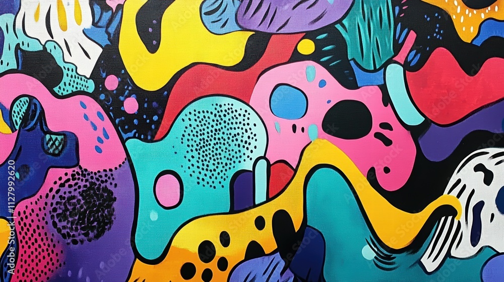 Aufkleber vibrant abstract art with colorful shapes and patterns overlay