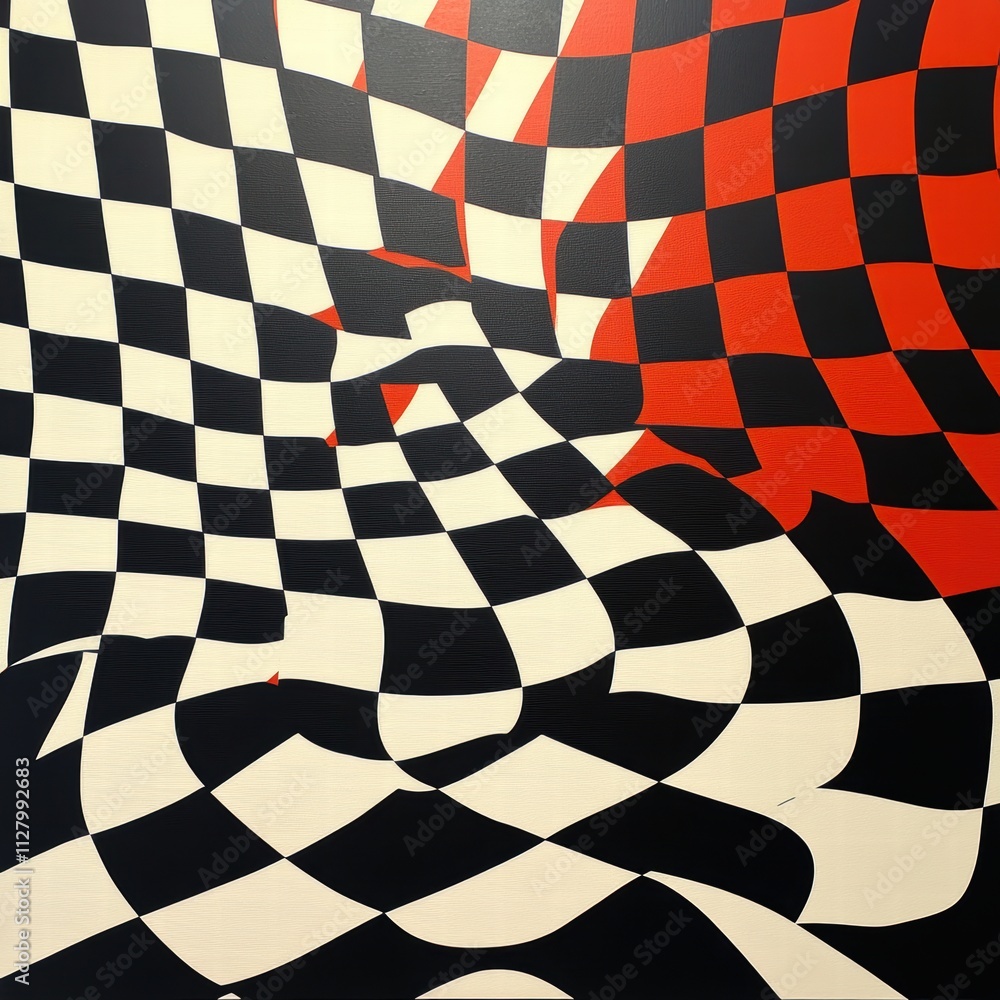 Poster abstract wavy checkerboard pattern in bold colors and shapes