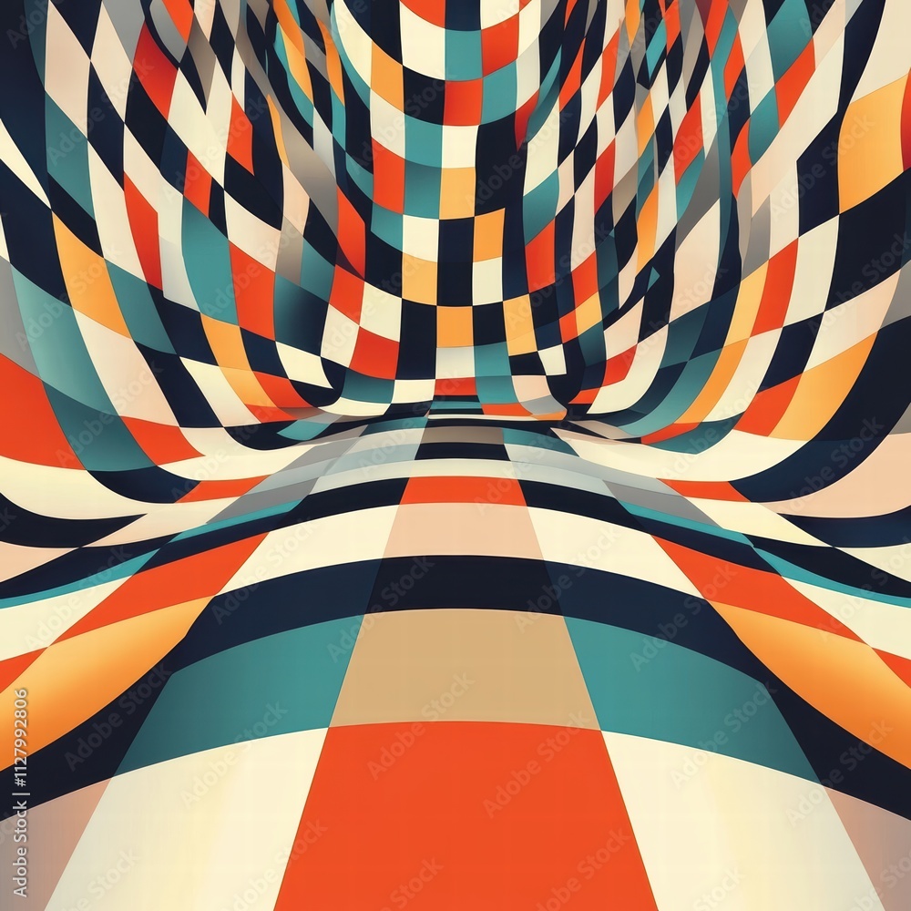 Poster Abstract Geometric Colorful Tunnel Pattern with Dynamic Perspective