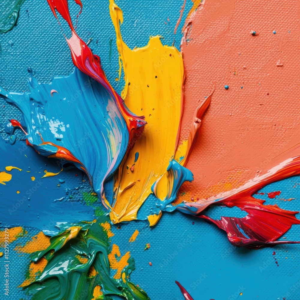 Poster Abstract Colorful Paint Splatter on Canvas Surface Background
