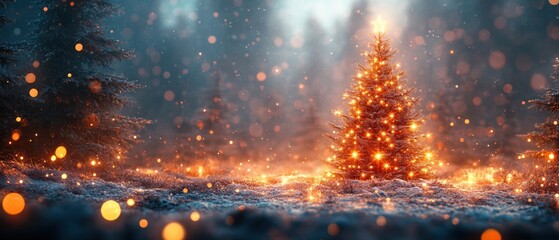 Naklejka premium Christmas Tree Celebration with Festive Lights in a Cozy Winter Atmosphere