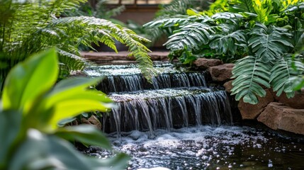 Serene Waterfall Cascading Through Lush Tropical Foliage
