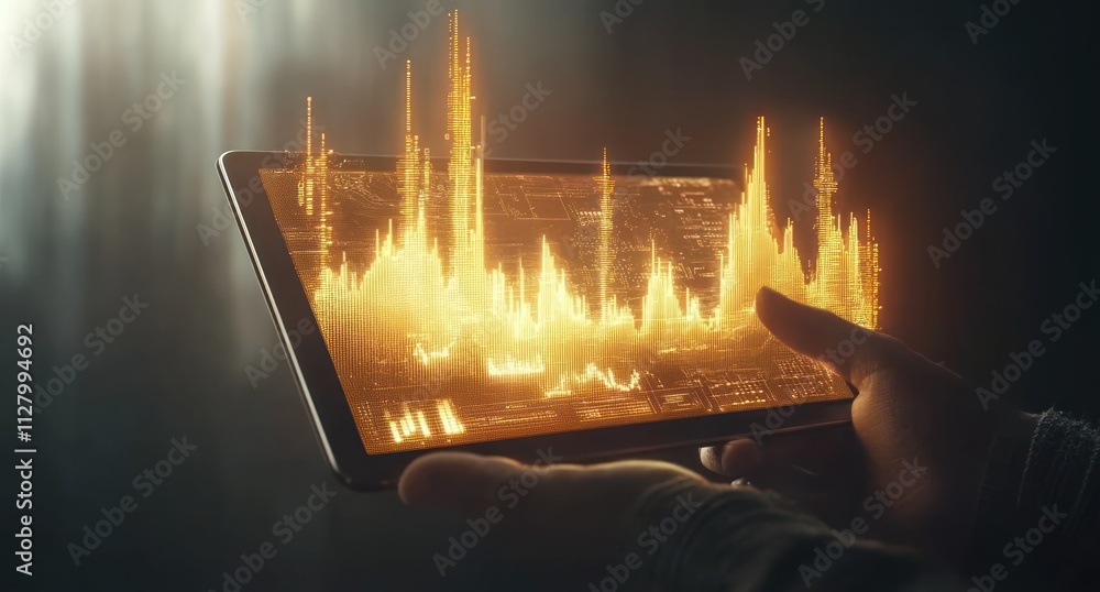 Poster Glowing data graph displayed on a tablet.