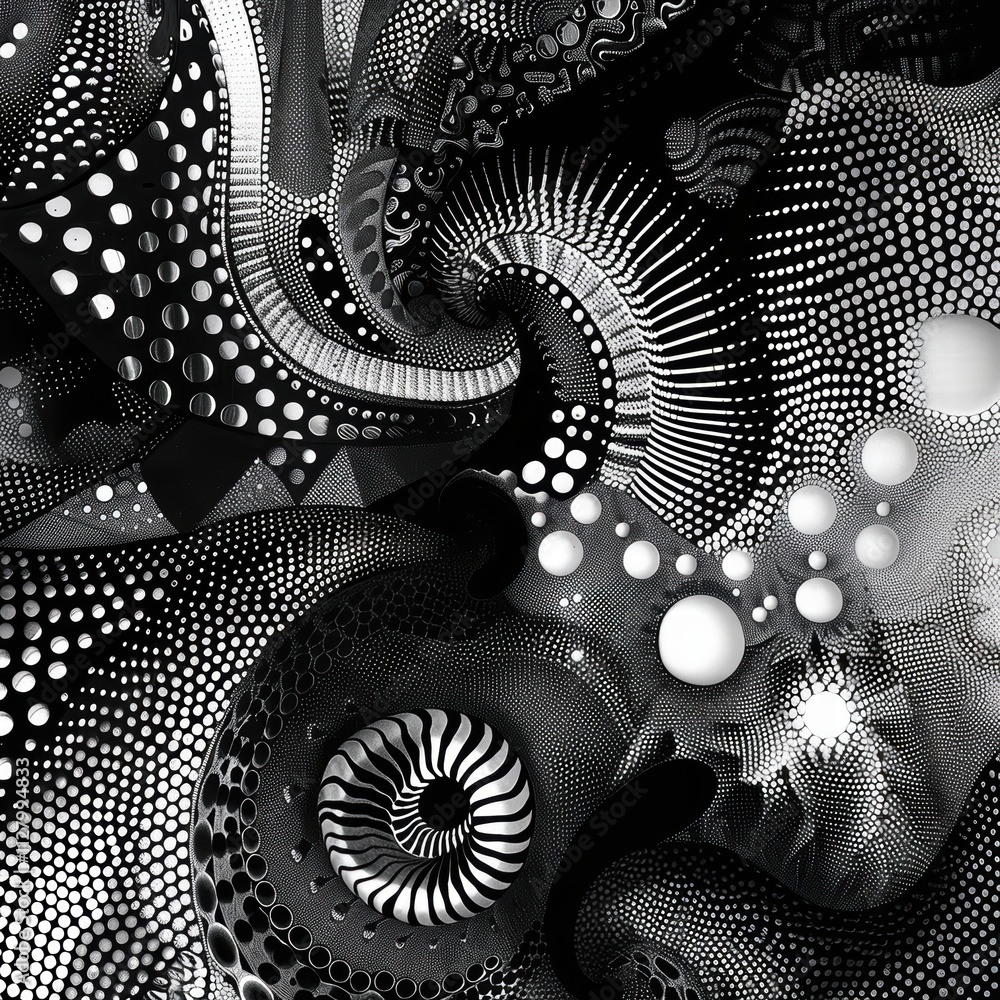 Poster abstract black and white patterns with swirls and dots design