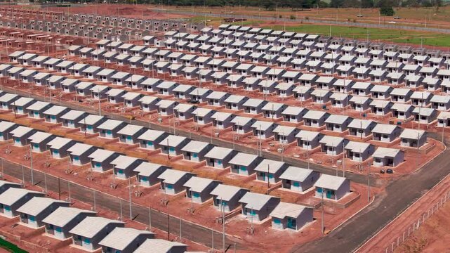 Forward moving drone shot of Popular housing recently built