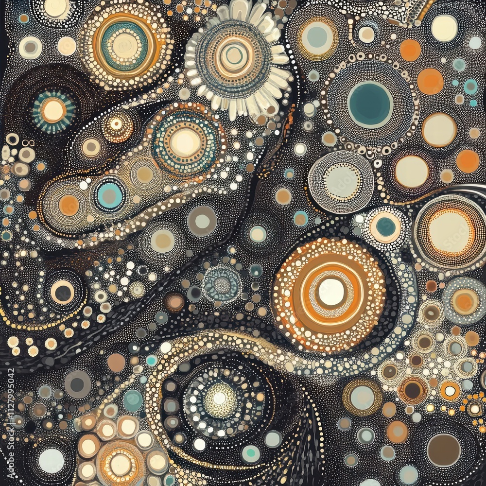 Aufkleber abstract artistic patterns with circular shapes in earthy tones
