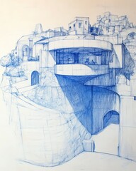 Architectural Drawing in Blue Pen Style