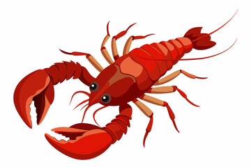 High-angle  view of American lobster white background vector art illustration