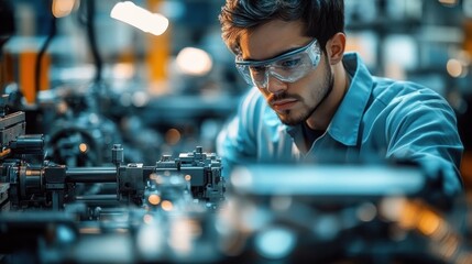 Electric Vehicle Battery Cell Assembly in Modern Factory with Chinese Engineer Working on Advanced Technology