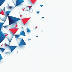 Fototapeta premium Abstract geometric background with blue, red, and white triangular shapes.