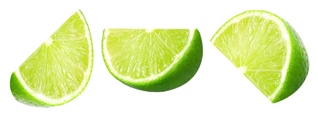 Natural fresh slice lime isolated, transparent png, PNG format, cut-out, Collection, set