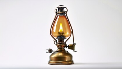 Antique oil lamp with warm, glowing light. Classic design.