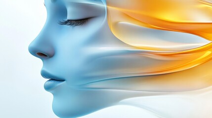 Abstract female face with flowing orange and blue design
