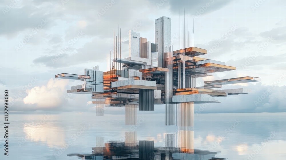Poster abstract architectural design in minimalist floating structure
