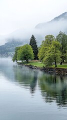 Fototapeta premium A serene lake with lush green trees along the shore