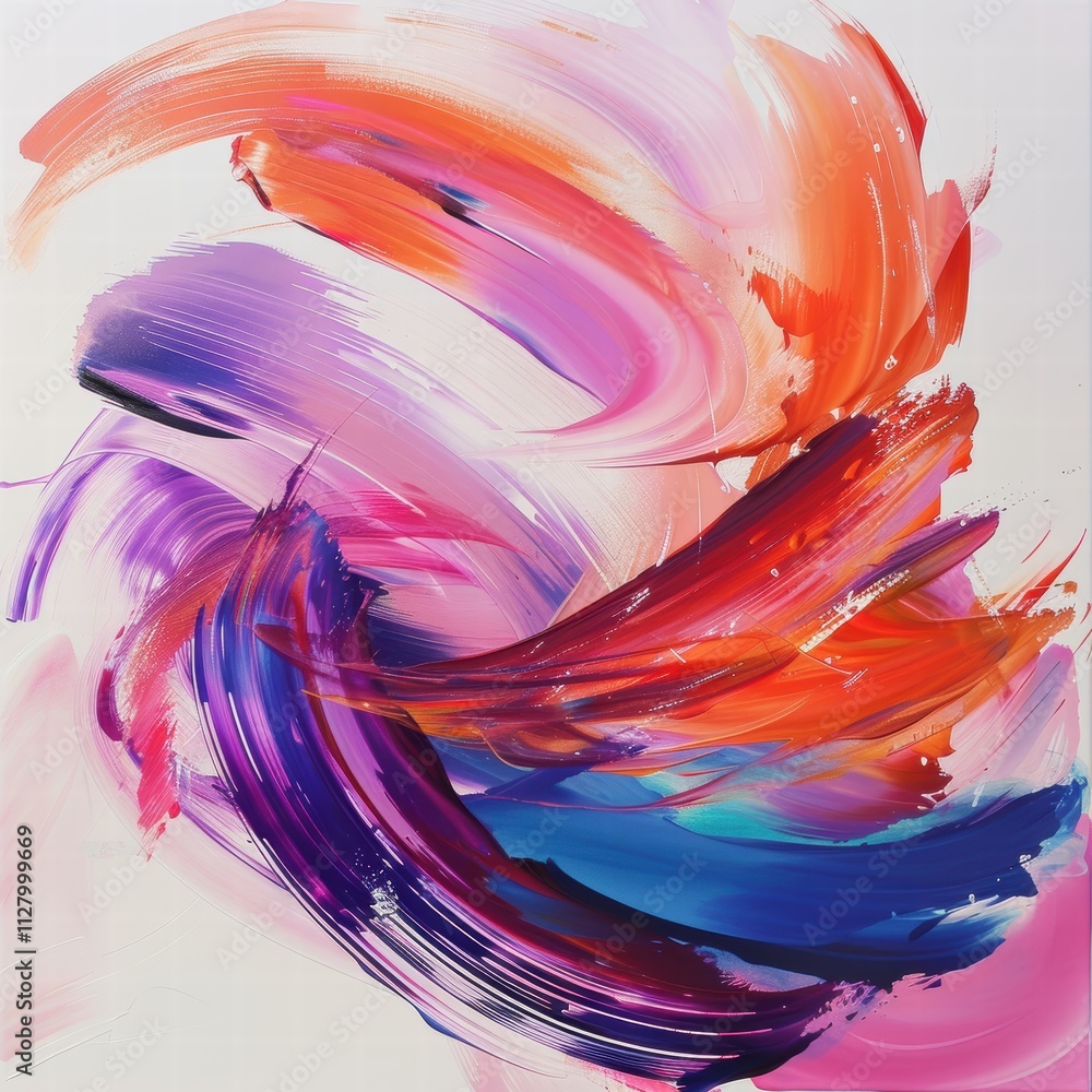 Poster Vibrant Abstract Swirls of Color in Dynamic Brushstroke Design