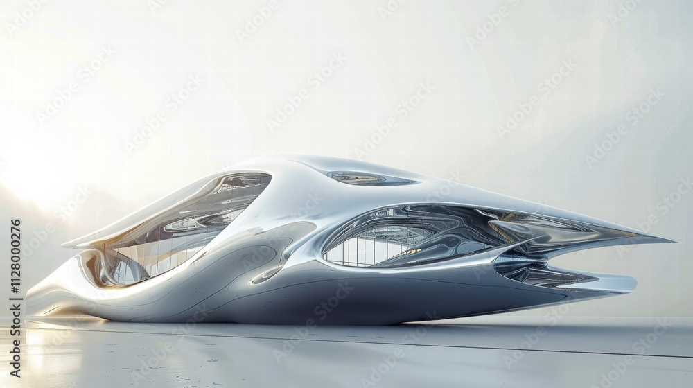 Poster futuristic abstract architecture with sleek curves and reflective surface