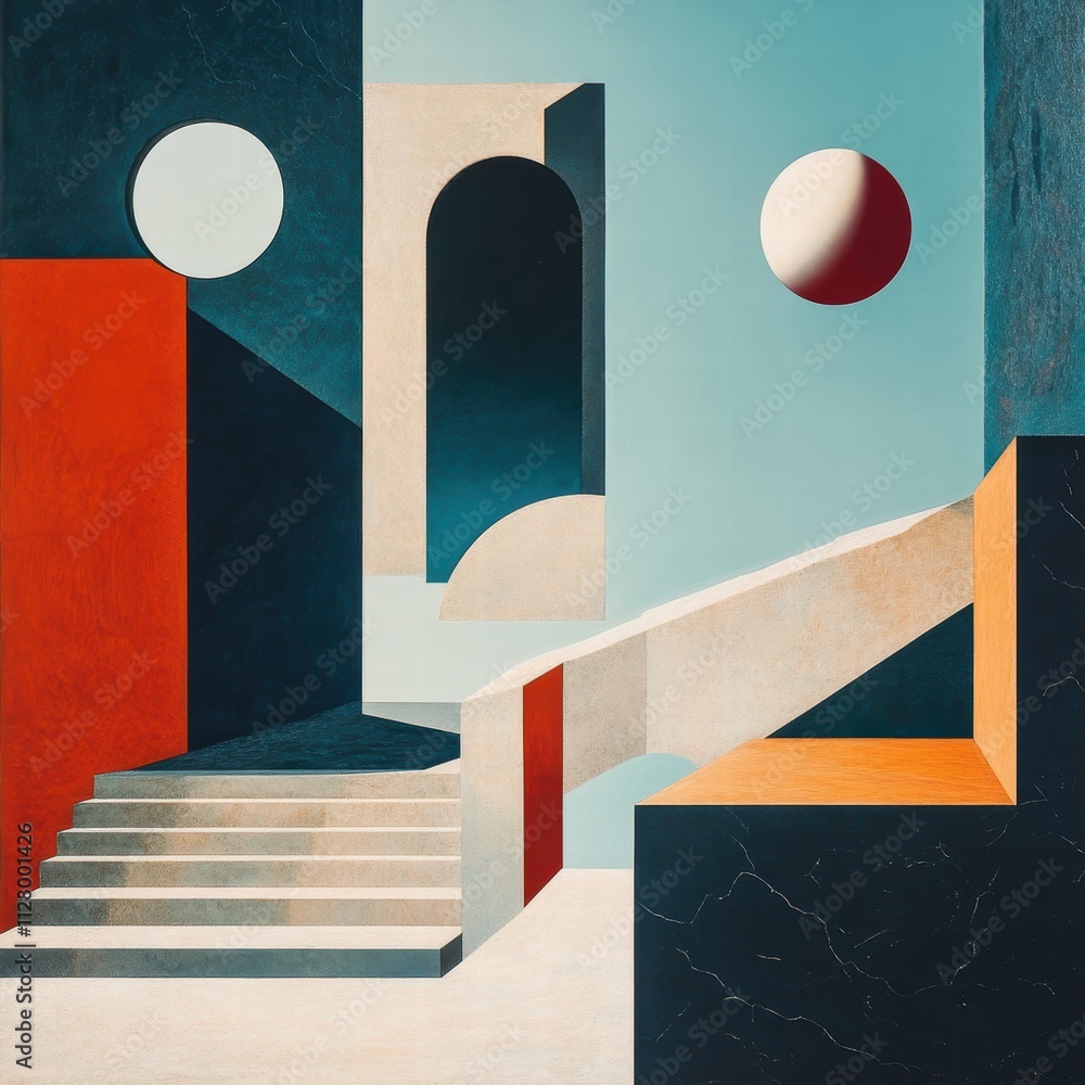 Poster abstract geometric composition with steps and colorful shapes