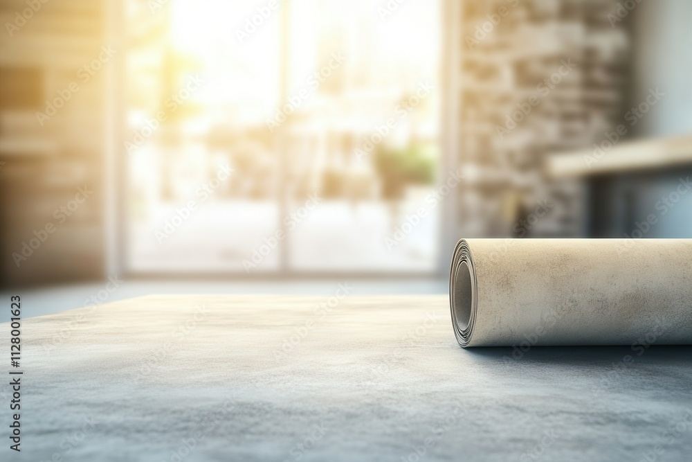Poster a rolled-up paper on a table in a bright space.
