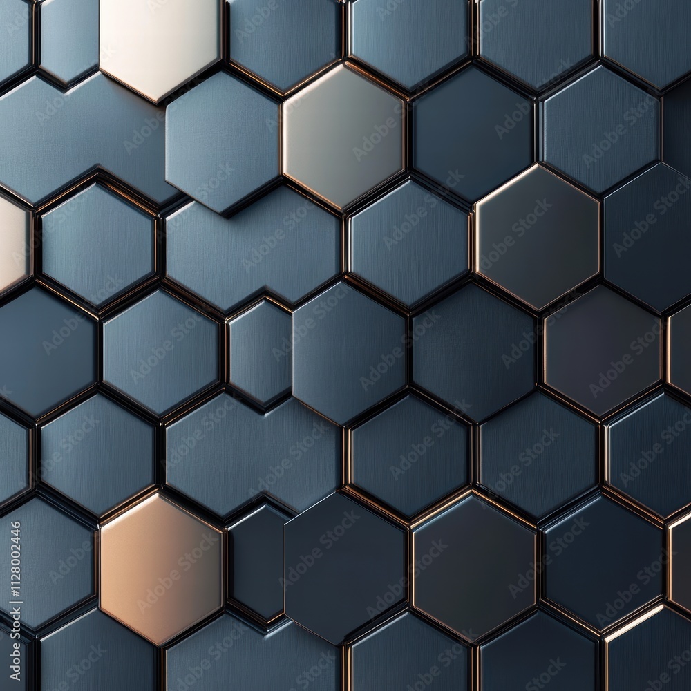 Poster textured hexagonal pattern in dark tones with metallic finish