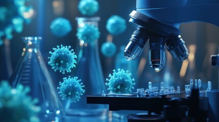 Fototapeta premium Microscopic View of Viruses Under Research in a Laboratory Setting