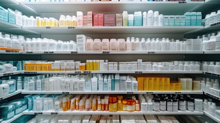 Well-stocked shelves with various skincare and beauty products.