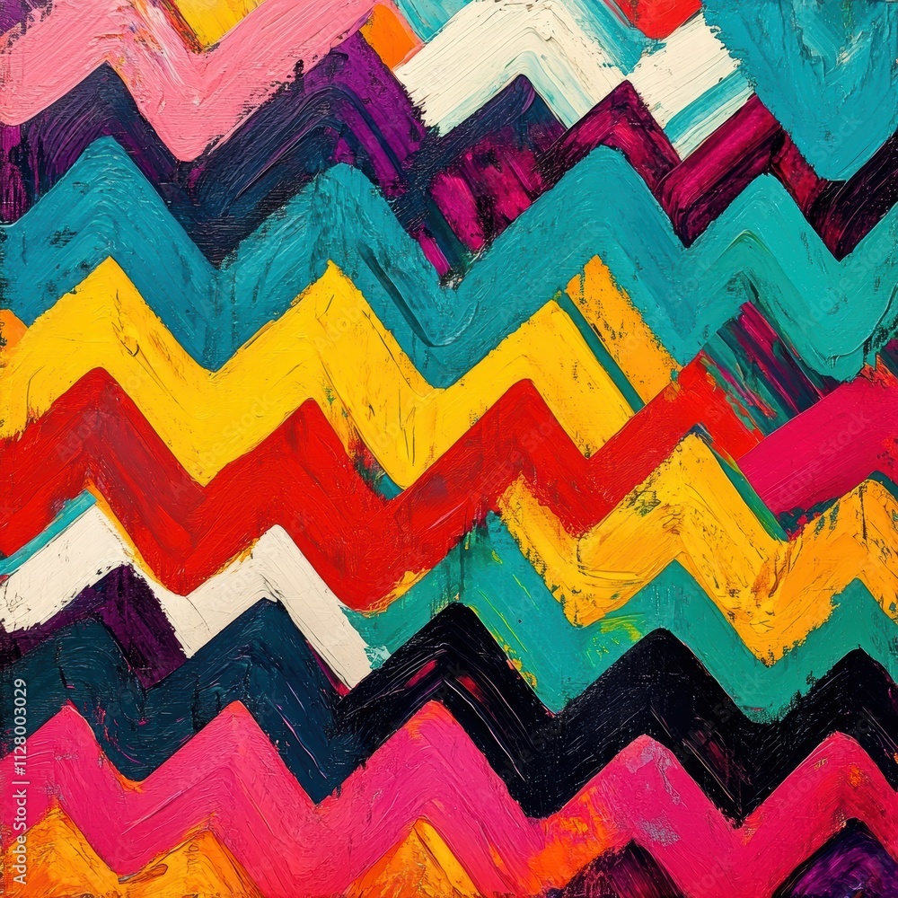 Poster vibrant colorful zigzag pattern with bold brush strokes and texture
