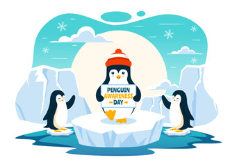 Penguin Awareness Day Vector Illustration on January 20, featuring Penguins and an Iceberg to Promote Animal Conservation in a Flat Background
